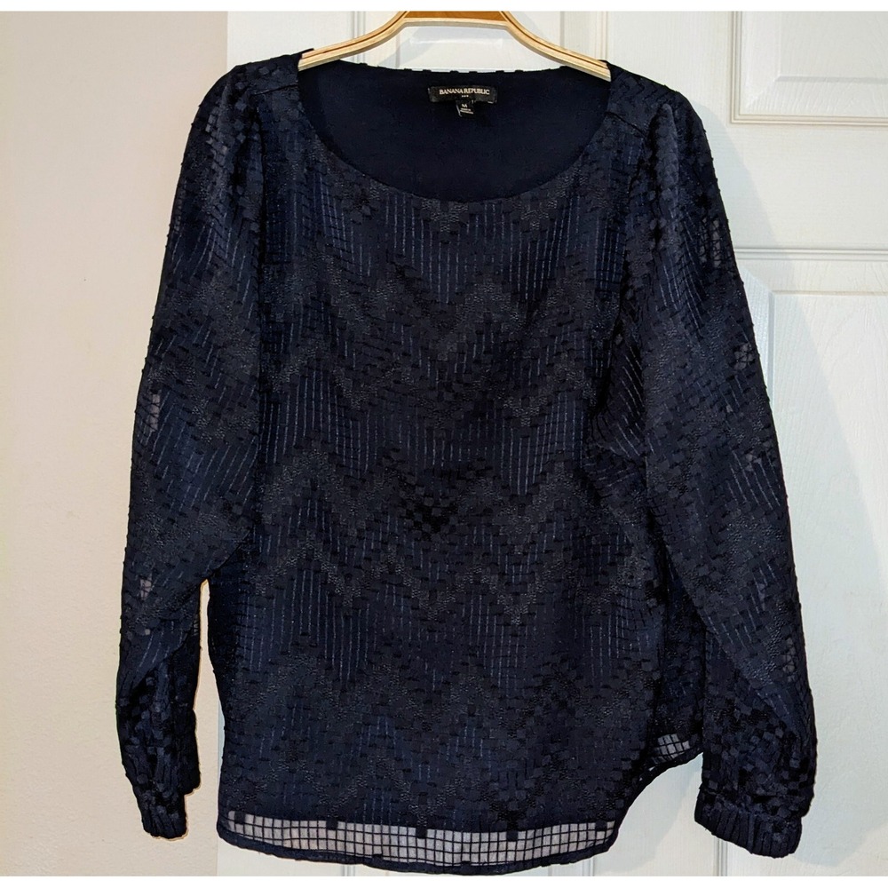 Banana Republic Boat Neck Texture Blouse‎ Women Top Blue Dolman Sleeve Chevron M